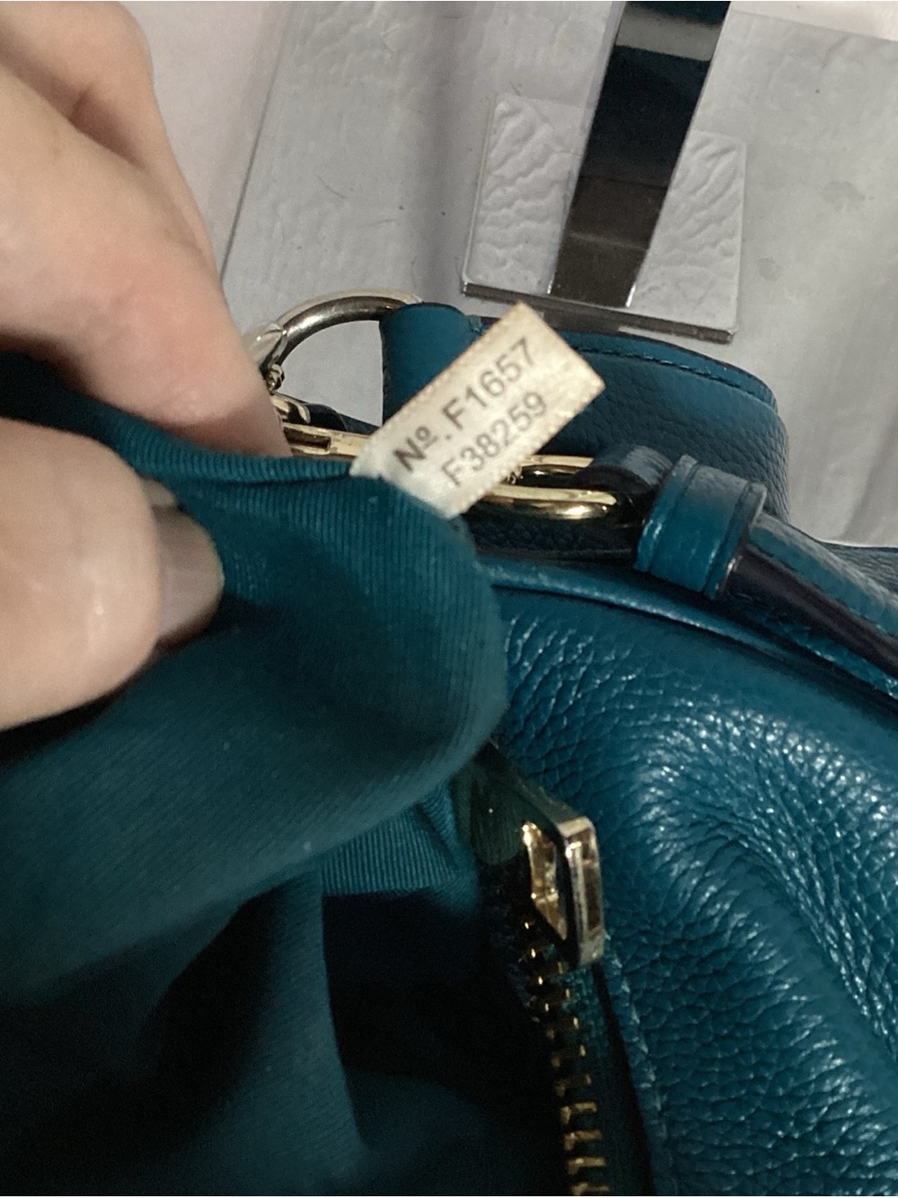 COACH Teal Pebbled Leather Harley East West Hobo Bag with Charm & Long Strap EUC - Picture 13 of 15